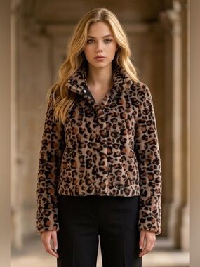 Vero Moda Leopard Print Teddy Jacket in Brown and Black